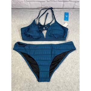 NEW Cupshe Deep V Neck Blue Bikini - Size X-Large